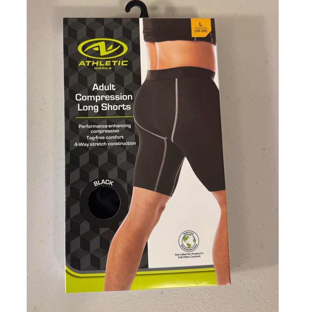 Athletic Works Compression Shorts Men Large Black Long Performance Stretch NEW